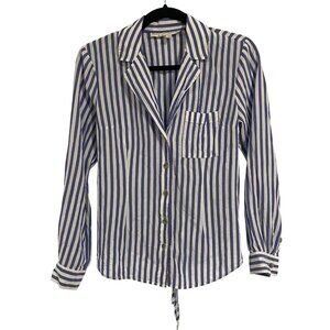 Pilcro and the Letterpress Blue‎ White Striped Button Up Tie Back Blouse Size 6